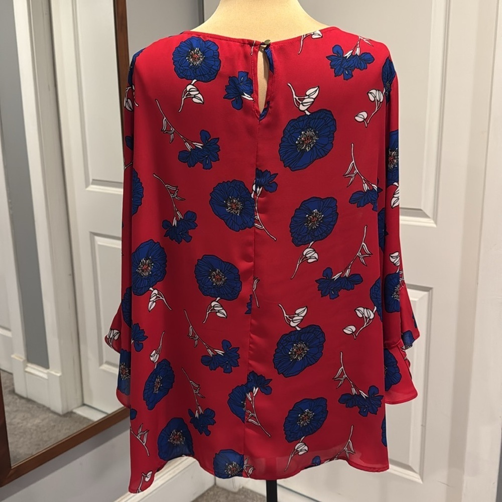 Liz Claiborne Patriotic Red White Blue Floral blouse plus size 2X - Picture 5 of 8